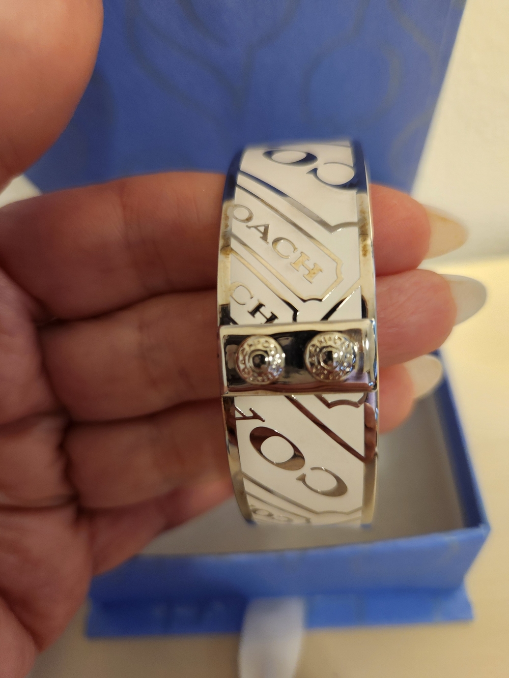 COACH Silver Logo Bangle Bracelet - Picture 6 of 8